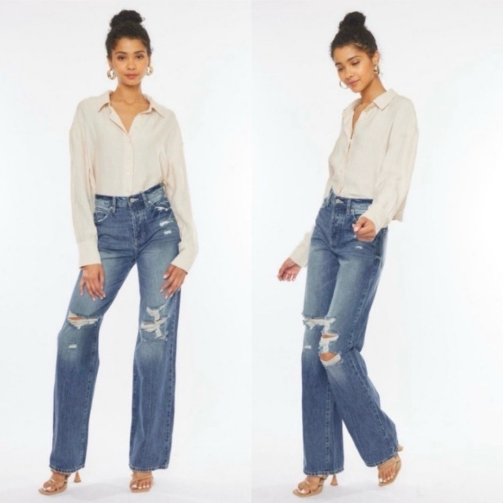 KanCan Blue Distressed 90’s Flare Jeans